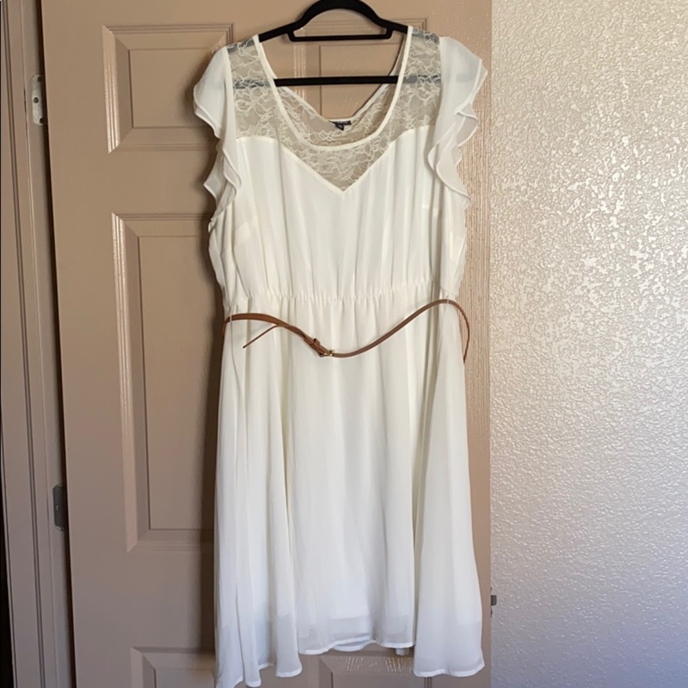 White dress with brown belt